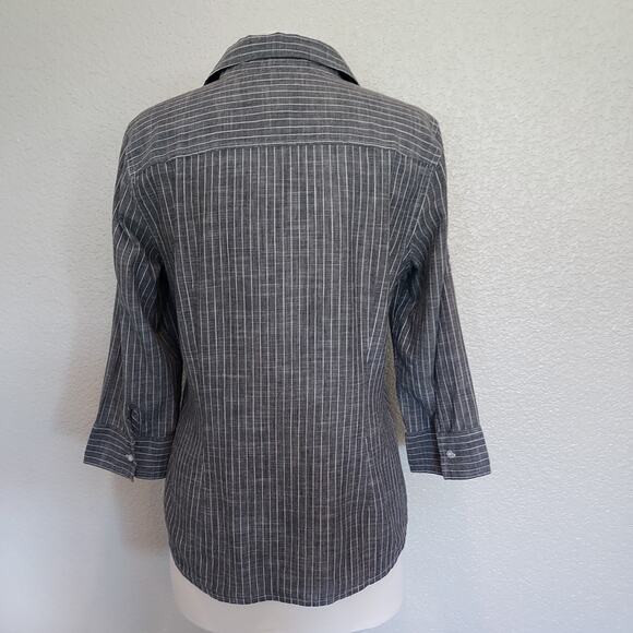 Talbots Gray Pin Stripe Linen Blend Button Down Size M - Picture 7 of 11